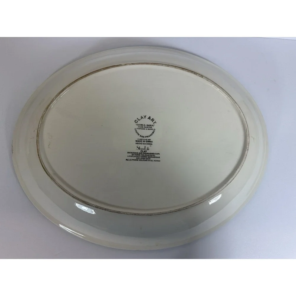Clay Art Olives & Garlic Oval Serving Bowl 19